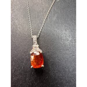 NEW tangerine kyanite and zircon pendant chain in rhodium over sterling silver